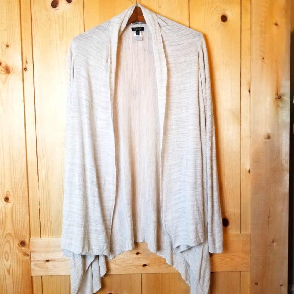 Talbots Linen Blend Open Front Waterfall Lightweight Ribbed LS Cardigan Sweater
